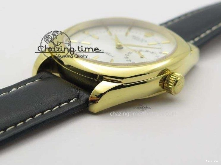 MiroTime 0114 Stylish Cellini Date YG White Stick Dial On Black Leather Strap A 3881